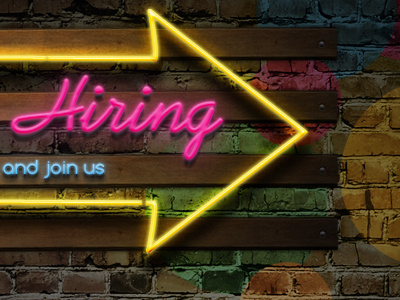 Hiring in lights @coolpink blue graphic grunge hiring neon pink promotion texture yellow