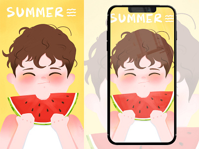 Summer eating watermelon design illustration