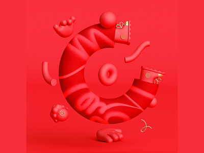 C 🍎 36daysoftype 36daysoftype c 36daysoftype07 3dcharacterdesign 3dillustration c4d character character design colorful confetti geometric geometry illustration minimal monochromatic red