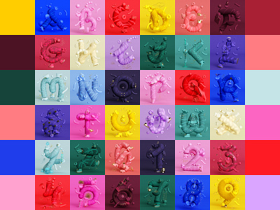 36DOT 7th Edition set 36daysoftype 36daysoftype07 3dcharacterdesign 3dcharacterillustration alphabet c4d character character design colorful confetti geometric geometry illustration minimal monochromatic monotone