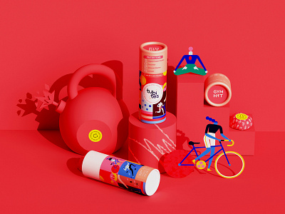 🔴 bike bomb character character design colorful food packaging geometric geometry illustration illustration packaging minimal packaging snacks sports superfoods tube packaging vector yoga
