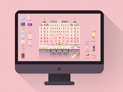 The Grand Budapest Hotel · Iconset budapest finder flat grand budapest hotel hotel icon iconset illustration pink wallpaper wes anderson