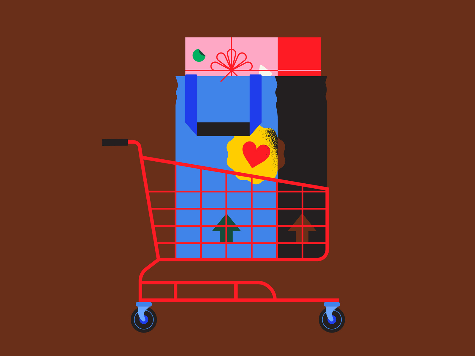 "How to buy, assemble and set up a Mommy" cart colorful colorfulillustration colourful geometric geometric illustration geometry illustration minimal shopping shopping cart