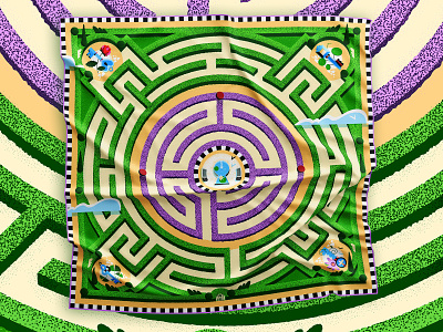 Deseda silk scarf 🗝🌿 ”El Camino” colorful colorful illustration colourful fashion geometric geometry illustration labyrinth maze minimal scarf silk scarf textile design textile illustration vector