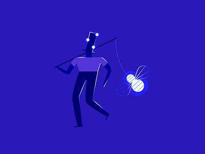 Tiny character exploration bee blue character character design cobalt glow hat lanterns men night