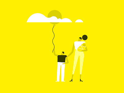 Tiny character exploration baby balloon character character design cloud future mother son sun yellow