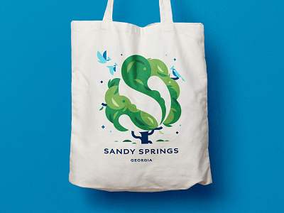 Sandy Springs · Visual identity illustrations birds blue jay birds branding illustration city city branding city life geometric green nature sandy springs tree visual identity