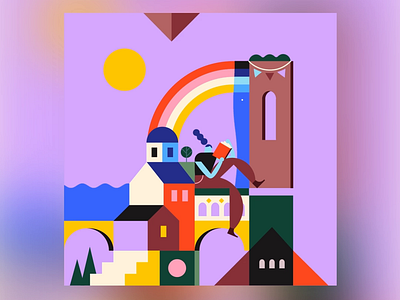 A 36daysoftype 36daysoftype a buildingblocks character character design geometric geometry minimal rainbow reading typography waterfall