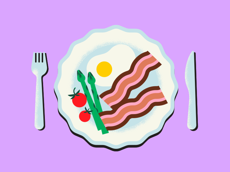 asparagus bacon breakfast burn burned cooking dish fried egg geometric geometry lunch minimal texture tomato vector