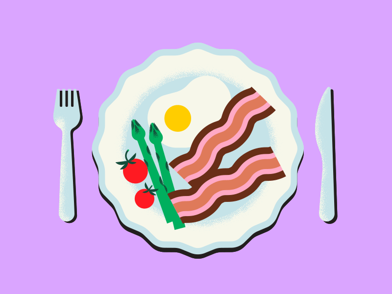 🍳 asparagus bacon breakfast burn burned cooking dish fried egg geometric geometry lunch minimal texture tomato vector