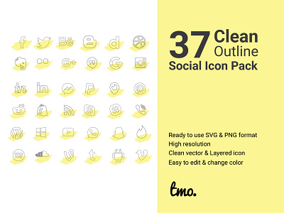 37+ Clean Outline Social Icon Pack