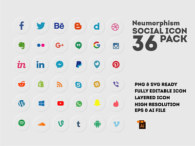 Neumorphism Style Social Icon icon icon design icon pack icon packs icon set icons