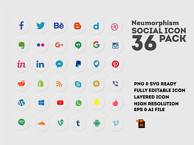 Neumorphism Style Social Icon