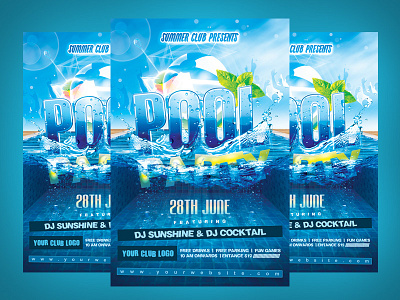 Summer Pool Party Flyer bash bikini birthday blue cocktail flyer photoshop pool party sexy summer summer party template