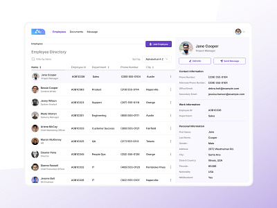 Admin Dashboard - Employee Directory UI Concept