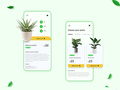 Plant Shop app concept app cards concept ecommerce go green green illustration mobile app design mobile ui nature neomorphism plant plants swipe trending trendy ui ux white yellow