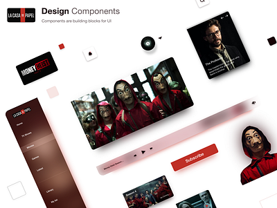 COMPONENTS OF VIDEO SUBSCRIBE CONCEPT clean color component components concept dark ui design kit neomorphism redesign streaming trending trendy ui ui kit video web design webdesign website website design