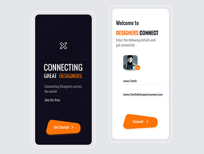 DESIGNERS CONNECT clean concept condensed font connect creative dark ui design designer designs login form login screen mobile mobile app design mobile ui neomorphism orange trending trendy ui ux