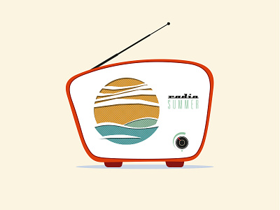 radio Summer beach device illustration radio retro sand see summer typography vector