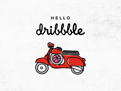 Hello Dribbble drawing first shot graphic design hello dribble icon illustration line art logo vector vespa