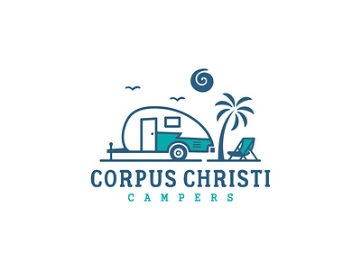 Corpus Christi Campers camper drawing graphic design icon illustration line art logo design outdoors texas vector