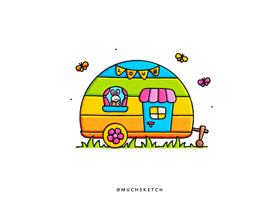 Camping 🏕 book bunny butterfly camping caravan color cute animal cute illustration drawing flower illustration illustrator kawaii outdoor procreate quarantine rabbit rainbow spring springtime