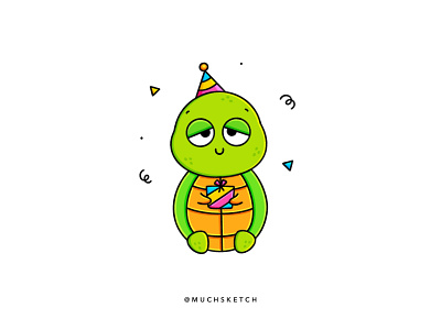 Terrence the turtle 🐢 animal character art challenge character character design character illustration characterdesign color palette colorful cute animal drawing drawing challenge drawthisinyourstyle dtiys illustration illustrator party party hat procreate tortoise turtle