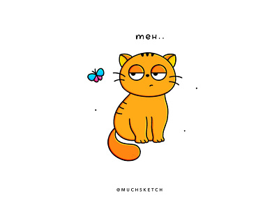 Meh cat 😒 affinity designer animal art animal illustration attitude bored butterfly cat character character design character illustrator drawing expressions flat illustration illustrator kawaii meh orange procreate stamp design