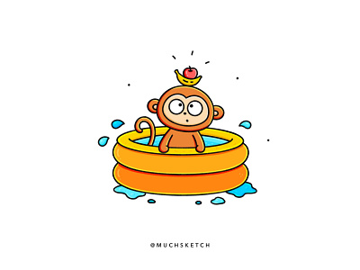 Monkey + pool 🐵 💦 animal illustration apple baby animals banana character character design characterdesign colorful cute animal cute animals cute illustration drawing flat illustration illustrator kawaii monkey monkey logo pool party procreate