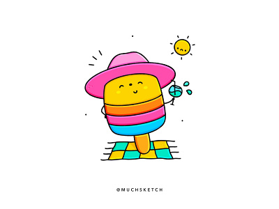 Popsie at the beach 🏖 beach character character design color colorful cute character cute illustration drawing hat icecream illustration illustrator kawaii minimal popsicle procreate procreate app sketch summer sun