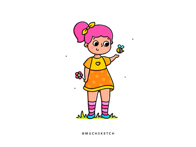 Garden friends 👧 + 🐝 adorable lovely art challenge bee character design cute character cute girl cute illustration draw this in your style drawing drawthisinyourstyle dtiys female character girl character girl illustration illustration illustrator little girl ootd pink hair procreate