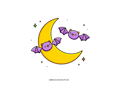 Bats 🦇 + 🌙 adorable bats character design creepy crescent cute animal cute fun funny cute illustration dribbbleweeklywarmup halloween halloween design halloween party illustration illustrator inktober line art moon october procreate purple