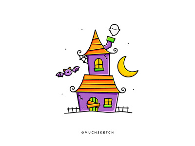 Haunted house 🏚 art autumn bat creepy cute adorable dribbbleweeklywarmup ghost halloween halloween design haunted house illustration illustrator inktober kawaii moon orange procreate purple spooktober spooky