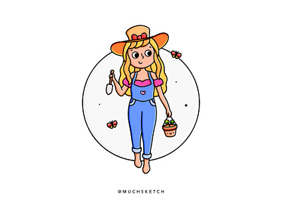 Plant lady 🪴 blonde butterfly character character design cute girl design drawing girl character girl illustration illustration illustrator kawaii overalls plant plant lady plant lover procreate spring sun hat
