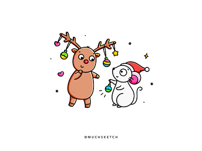 Sharing is caring 💕 animal character baubles celebrations character design cute animals decorations drawing friendship illustration illustrator kawaii love mouse ornaments procreate reindeer winter