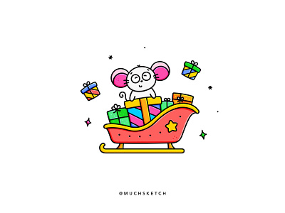 Millie brings gifts! 🎁 animal character animal drawing character character design cute animals gift boxes gifts illustration illustrator jingle bells kawaii merry mouse procreate sledge winter