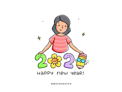 New Year 2021 🎉 2021 celebrations character character design cute girl drawing friendship girl character girl drawing girl illustration happy girl happy new year illustration illustrator kawaii new beginnings new day party procreate textures