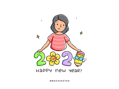New Year 2021 🎉 2021 celebrations character character design cute girl drawing friendship girl character girl drawing girl illustration happy girl happy new year illustration illustrator kawaii new beginnings new day party procreate textures