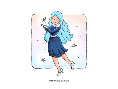 Snow princess DTIYS ❄️ blue dress blue hair character character design draw this in your style drawing dtiys elsa female frozen girl character girl illustration gradients heels illustration princess procreate snow snowflakes winter