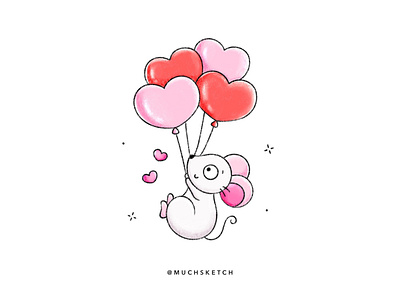 Valentine balloons 🎈 animal character animal illustration character design childrens book illustration cute animals cute mouse flying illustration kawaii kids illustration love love is in the air pink balloons procreate rat red balloons stamp sticker texture brushes valentine
