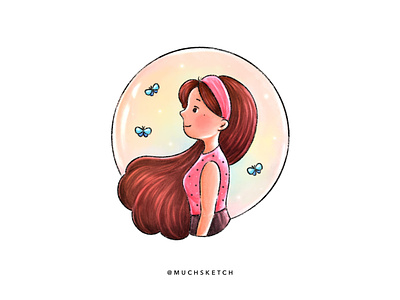 Butterfly girl DTIYS 🦋 beautiful brown hair brunette butterfly character design cute girl draw this in your style drawing dtiys female girl character girl illustration hairstyle illustration kawaii pink dress procreate procreate art profile the future is female