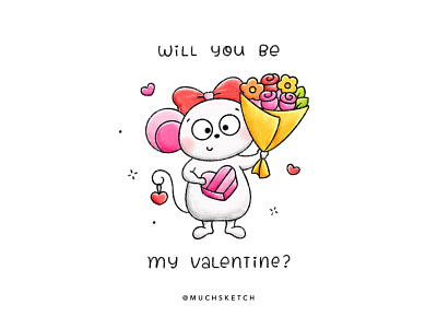 Will you be my Valentine? 💐 affinity designer animal illustration baby animals bouquet character design chocolate cute animals flowers gift box hand drawn type illustration kawaii love mouse procreate procreate lettering rat roses valentines day will you be my valentine