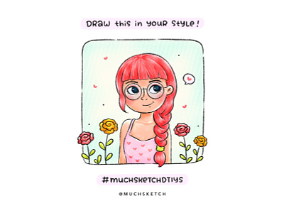 Mimi DTIYS challenge! 🌸 art challenge braided hair style braids character design character drawing cute girl illustration draw this in your style dtiys floral dress flowers girl character glasses illustration ootd outfit of the day pink hearts procreate spectacles spring summer