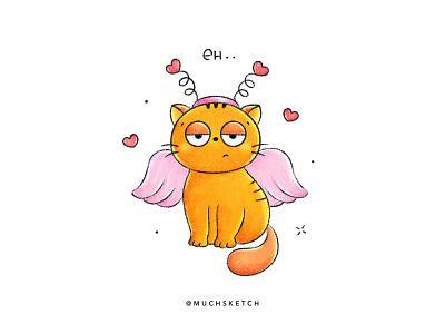 Valentine vibes 🐱 + ❤️ animal character cat cat lover cats character design cupid cute baby animals expressions ginger heart headband hearts illustration illustrator kawaii kitty love meh procreate valentine valentines day