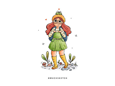 Adventure time! 🐸 adventure backpack character design childrens book illustration cute girl drawing explorer forest friends frog froggo girl character illustration illustrator mushroom procreate skirt spectacles texture travel woodland