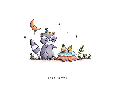 Birthday party - Raccoon and little birdie 🍄