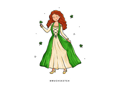 The clover princess ☘️ + 👸 brave character design character drawing clover cute girl illustration disney draw this in your style dtiys girl character gown green heels illustration march merida pixar princess procreate shoes st patricks
