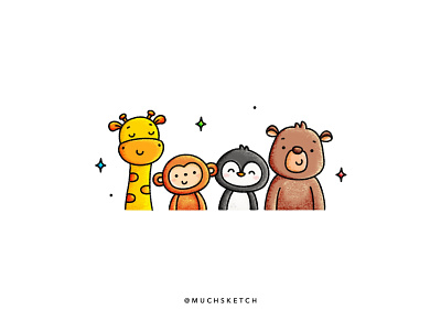 Little critters 🐧 adorable affinity designer animal illustration baby animals bear character design cute cute animals flat giraffe illustration illustrator jungle monkey penguin procreate safari stickers winter woodland