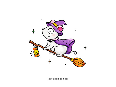 Witching hour ✨ affinity designer broomstick cape character design cute animal flying halloween illustration kawaii lantern magic mouse orange procreate rat spooky trick or treat vector witch witching hour