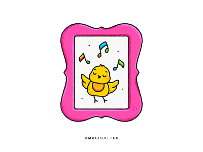 Chirp chirp! 🎶 affinity designer animal illustration bird canary character design critters cute animals frame illustration illustrator kawaii music notes nursery photo procreate songbird stickers vector woodland yellow